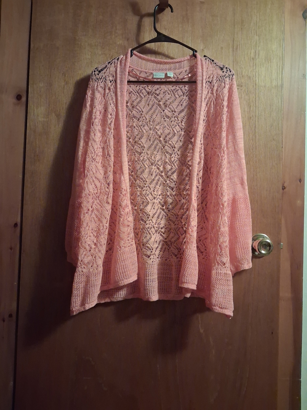 Openwork Lightweight Pink Cardigan Sweater